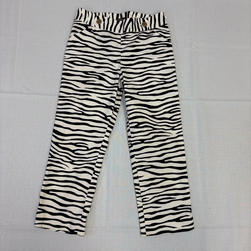 J. McLaughlin Black and White Zebra Print Pants with Flaw #999